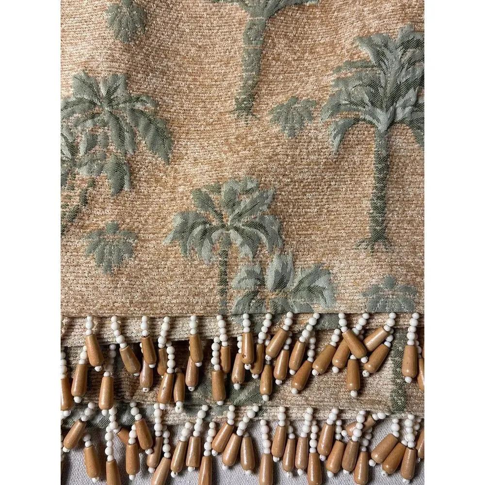 4 BRENTWOOD AMBER GREEN PALM TREES BEADED FRINGED VALANCE 68 X 14 “READ”